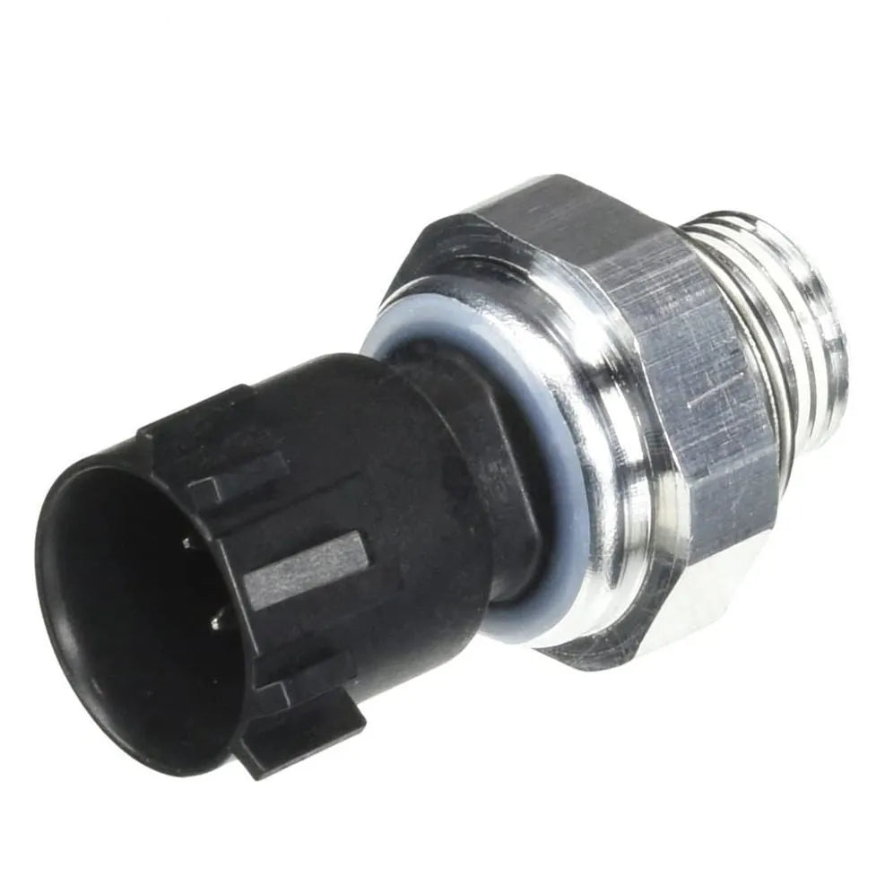 Silver aluminium automobile fuel pressure sensor with electrical connectors
