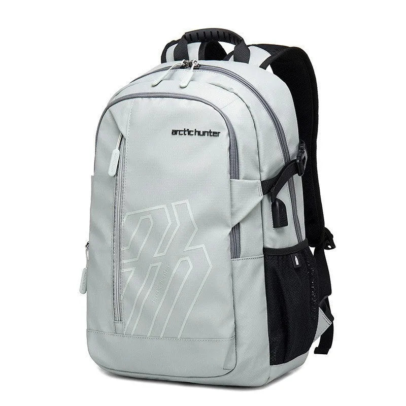 Blue plaid 18 inch casual computer backpack with curved shoulder straps and 20-35L capacity