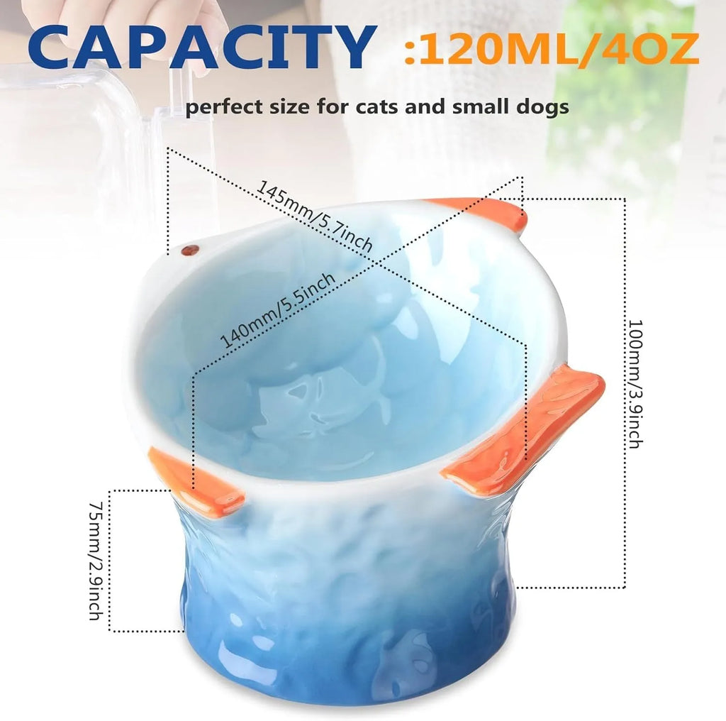 Ceramic cat feeder bowls fish shape design with 15-degree tilt angle and elevated height