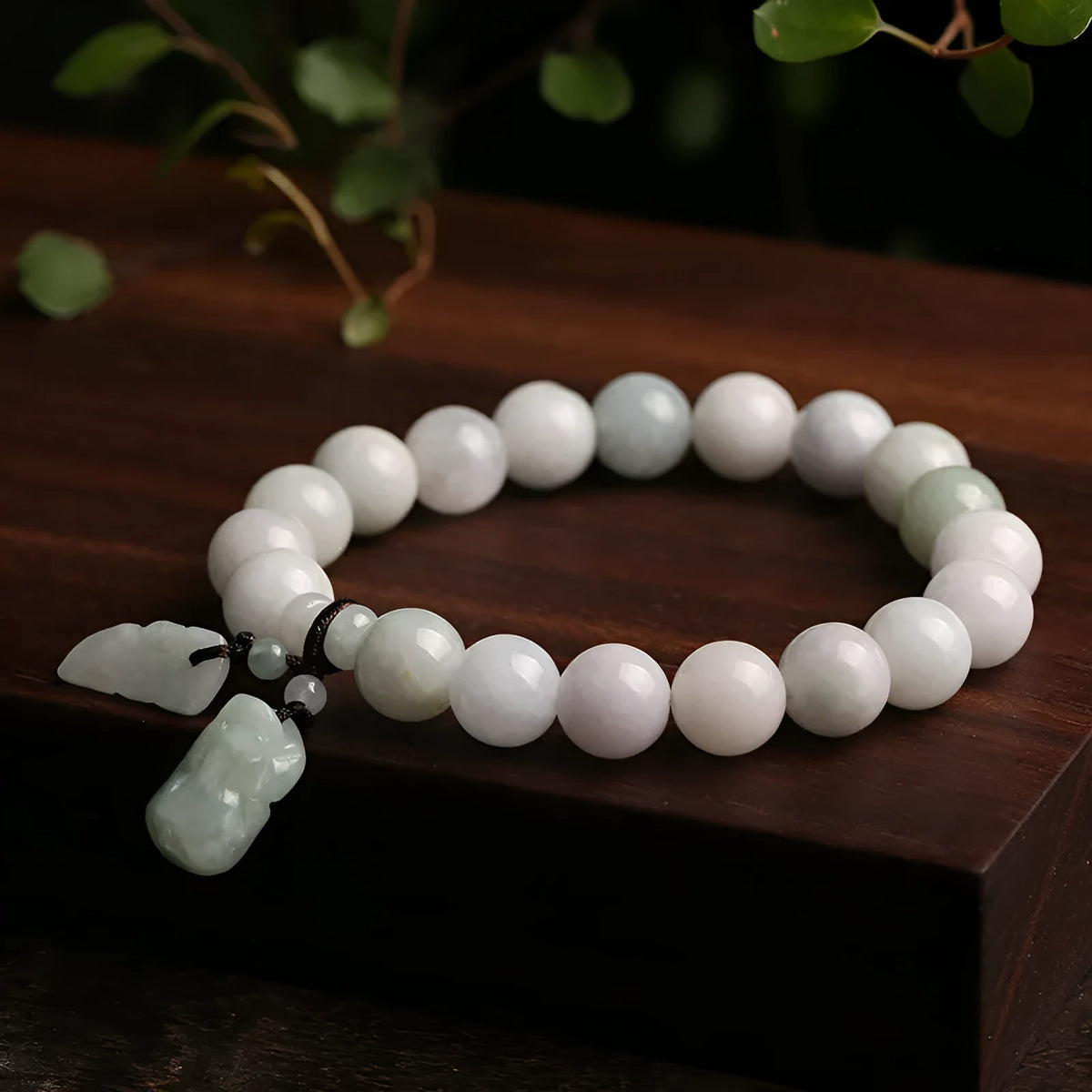 Natural emerald jade hanging bracelet with geometric design and Maitreya Buddha elements
