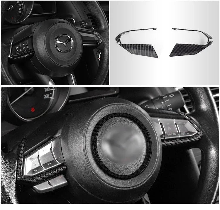 Pair of black ABS plastic steering wheel trim decals for car interior upgrade