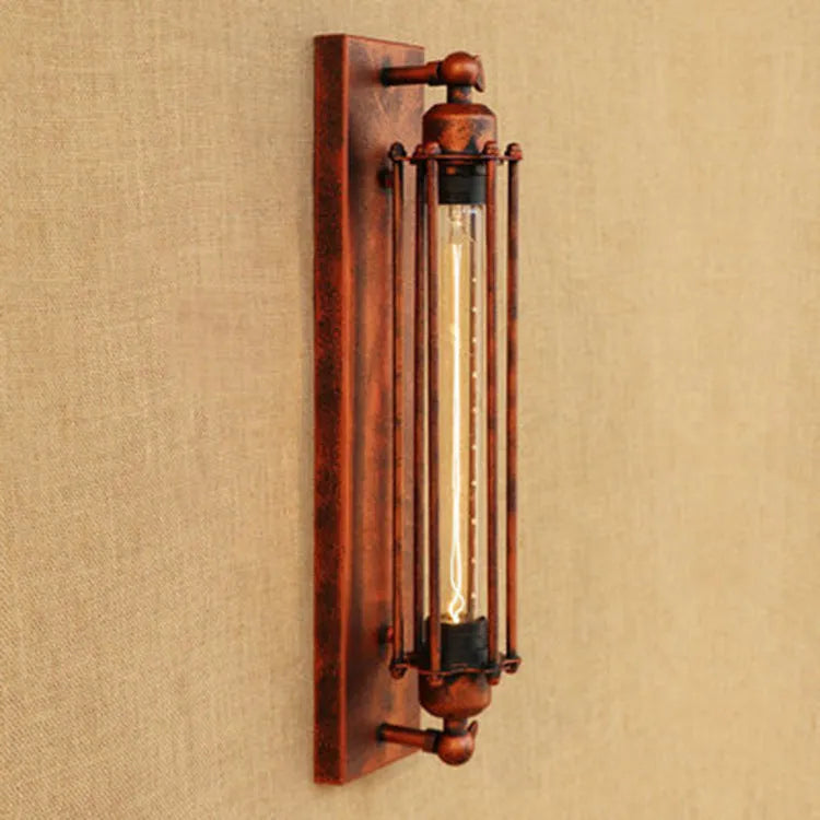 Industrial retro iron wall lamp in antique style with black bronze rust or silver finish