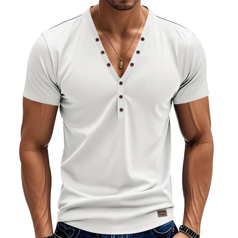 Men's loose V-neck pullover in chemical fibre blend fabric for sports wear
