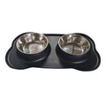 Large double compartment silicone dog bowl with stainless steel base in blue colour