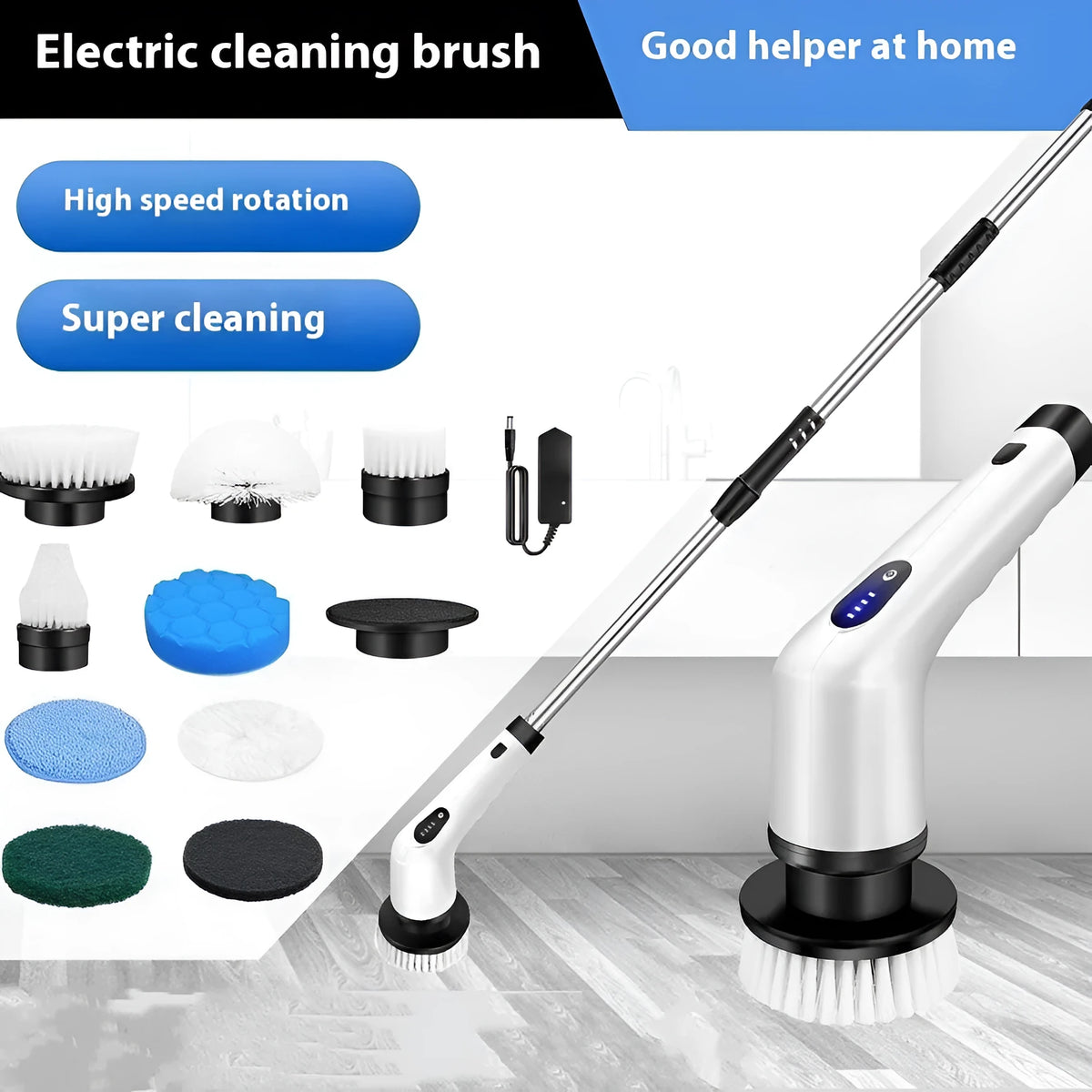 White ABS handheld cleaning ball with rechargeable lithium battery and British Standard plug