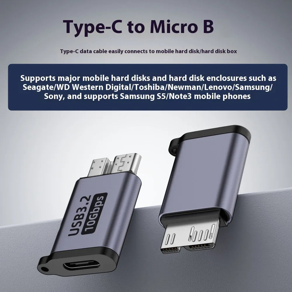 Micro B adapter converter showing Type-C and USB interface options for charging and data transfer