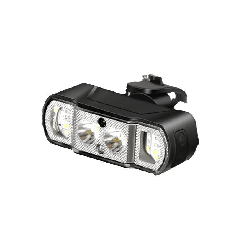 Black bicycle headlight with 350 lumen XPG-LED and rechargeable battery mounted on handlebars