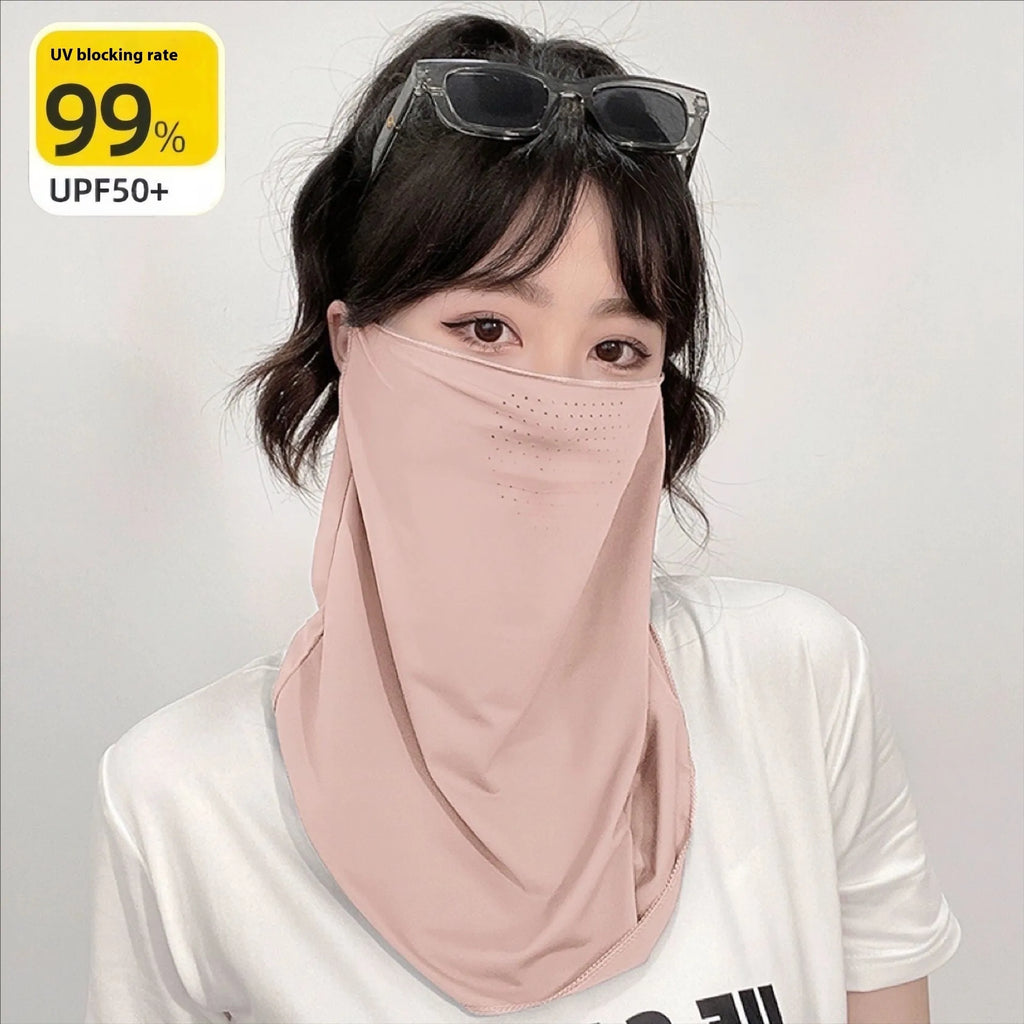 UPF50 breathable nylon outdoor cycling face mask in black, half-cover style, 18cm x 28cm, for sun protection.