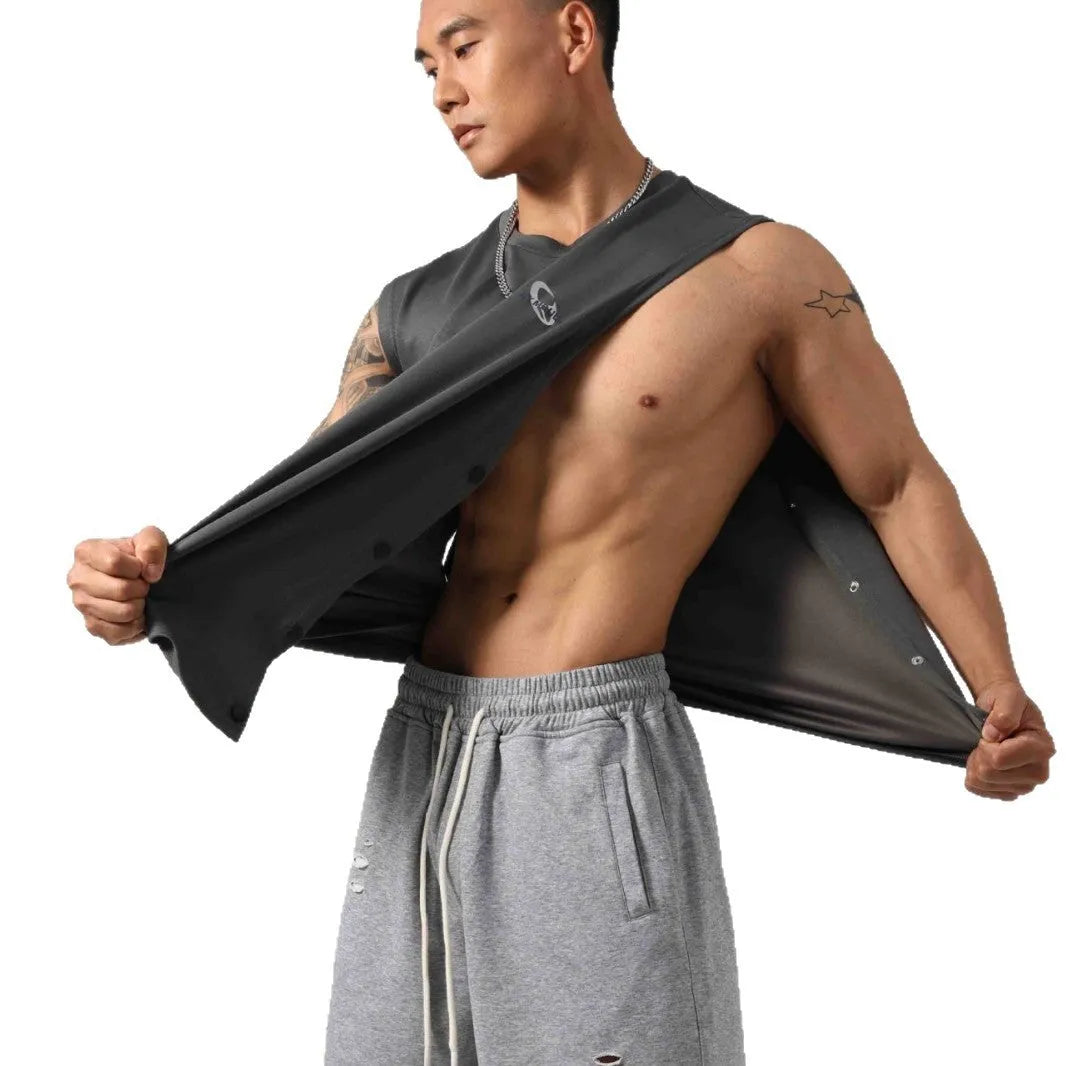 Men's loose cotton fitness vest with hidden hook side opening design in multiple colours