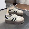 Women's vintage distressed round toe sneakers in beige or black featuring two-layer cowhide upper and rubber sole