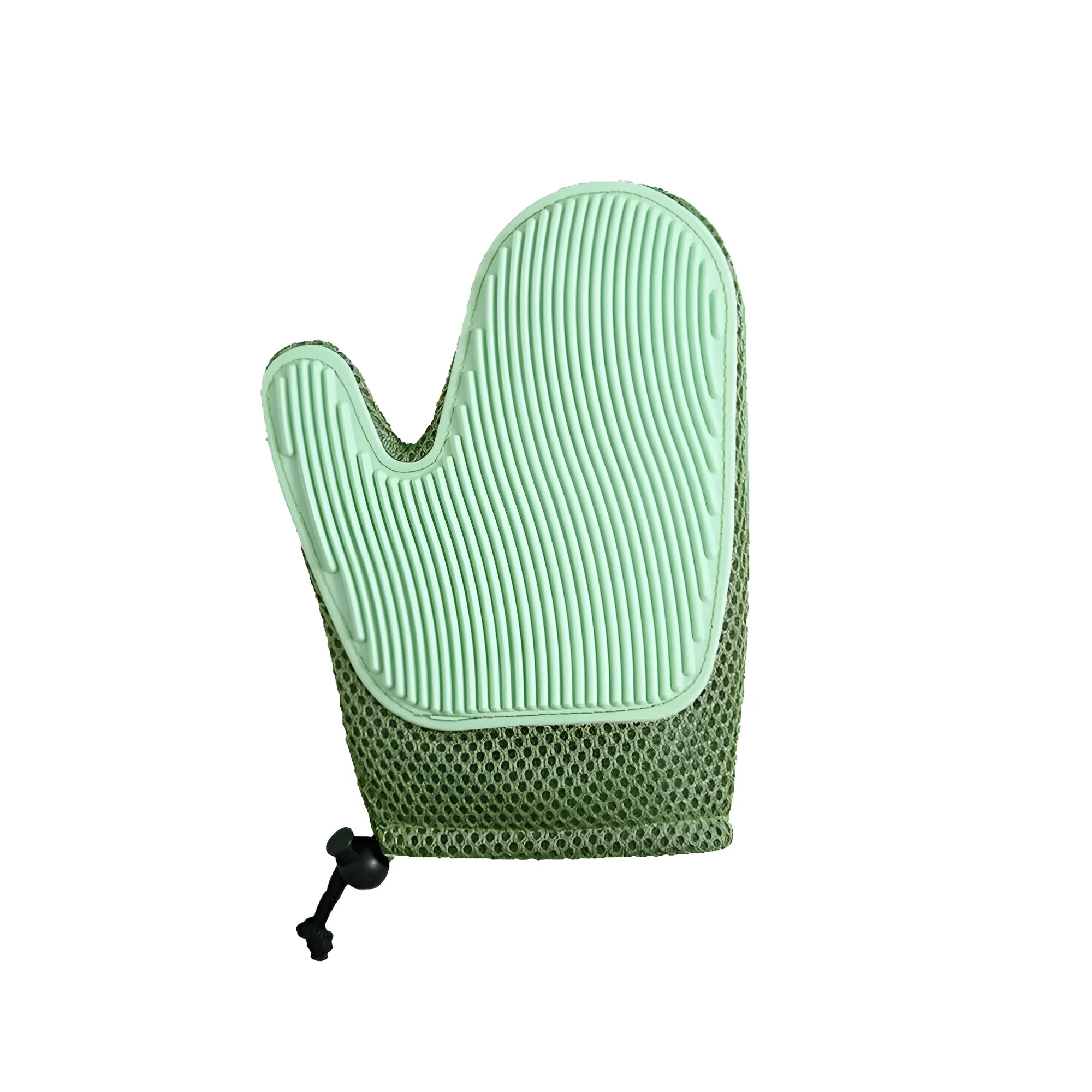 Right-hand pet grooming glove for removing dog and cat hair from coats and household fabrics.