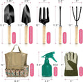 Stainless steel gardening tools set with eight implements including trowel, fork, cultivator and pruner