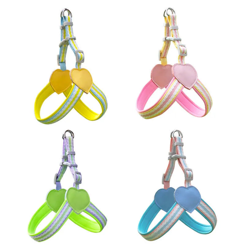 Nylon dog walking vest chest strap with 1.5 metre rope in multiple colour options