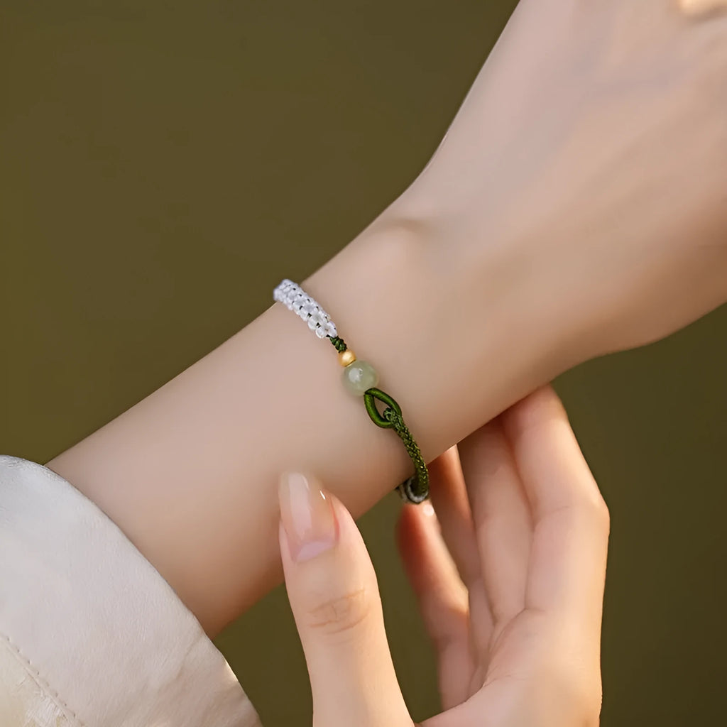 Hetian Jade sterling silver carrying strap Chinese national bracelet with cord construction and electroplated details