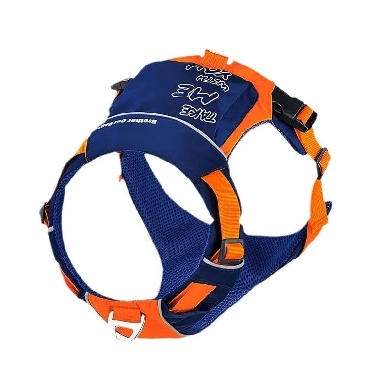 Orange blue adjustable nylon dog chest harness vest showing vest-style design with chest strap