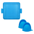 Silicone baking tray with anti-scald handbag handles and matching gloves in red colour