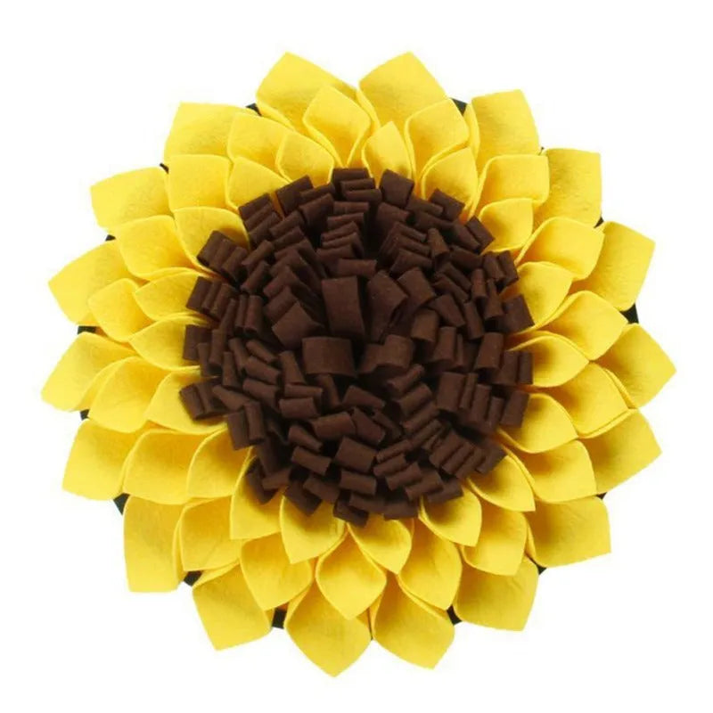 Yellow sunflower snuffle mat for dog feeding and nosework training games