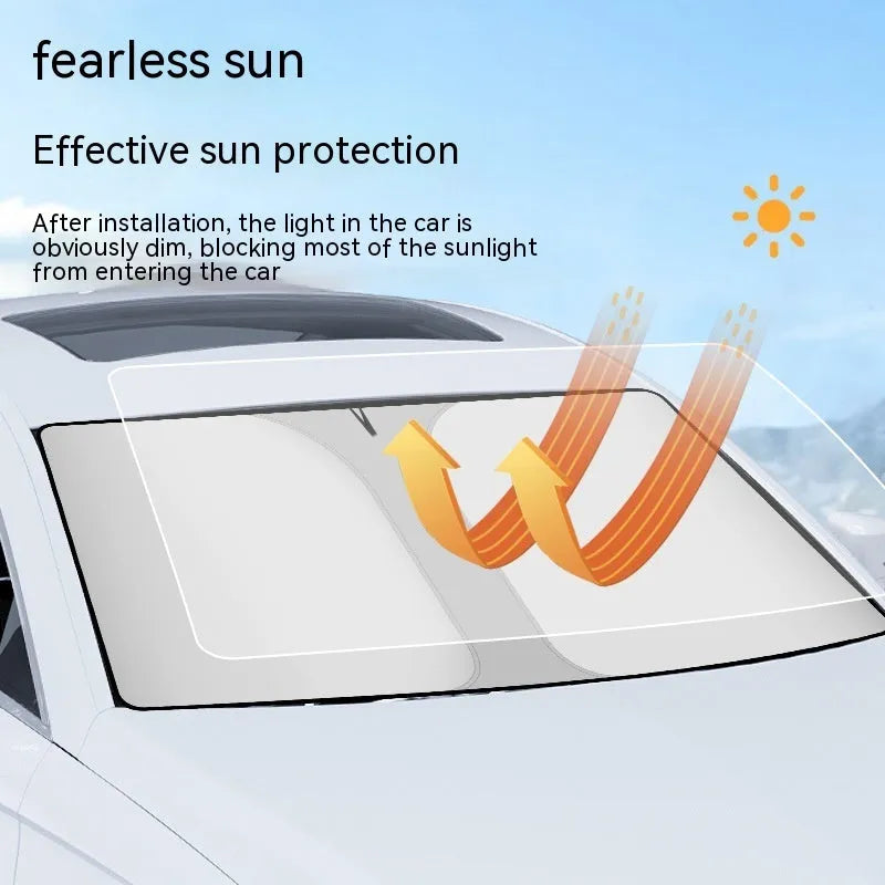 Titanium silver car sun shield with double ring design for windscreen protection