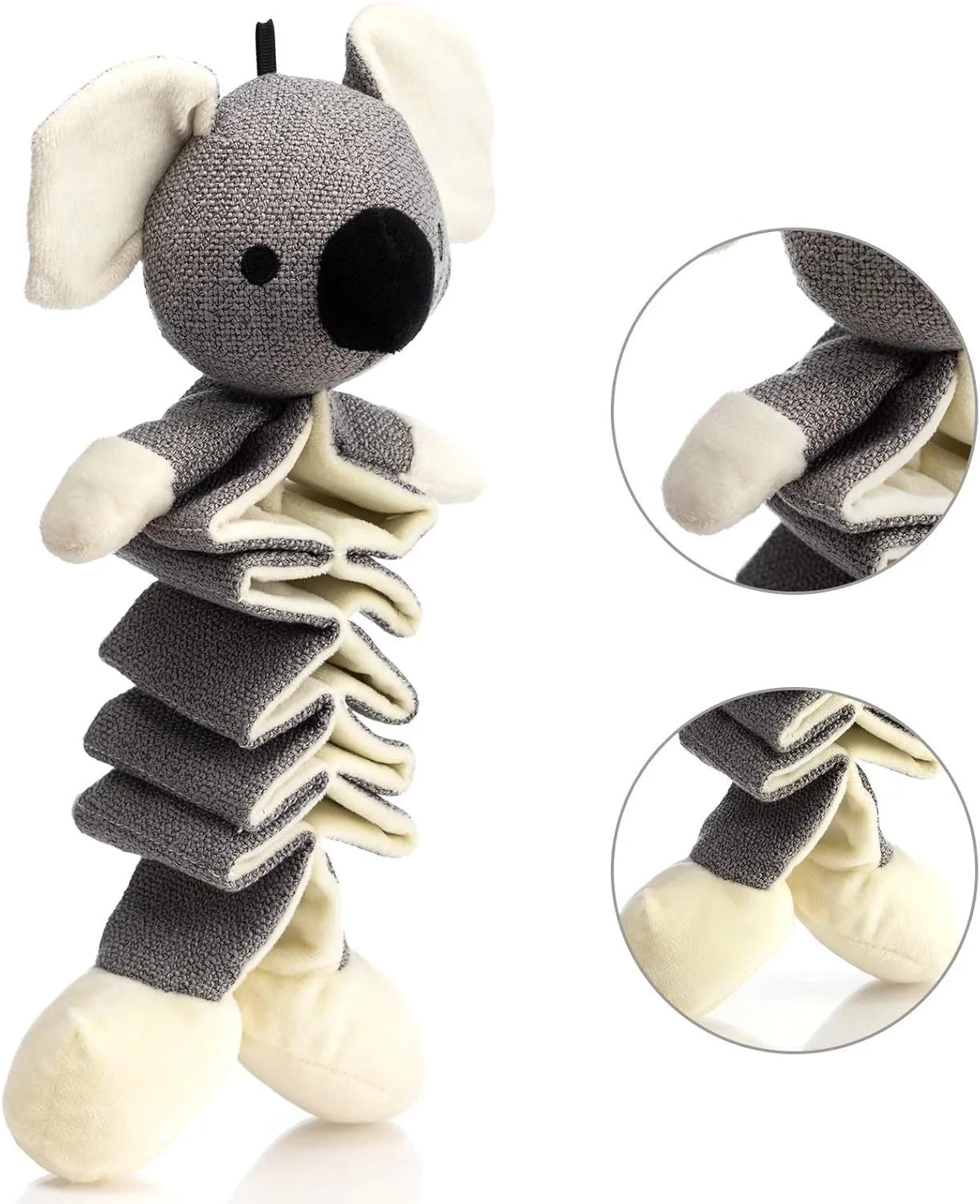 Grey koala plush dog toy measuring 30cm with crinkle paper inside