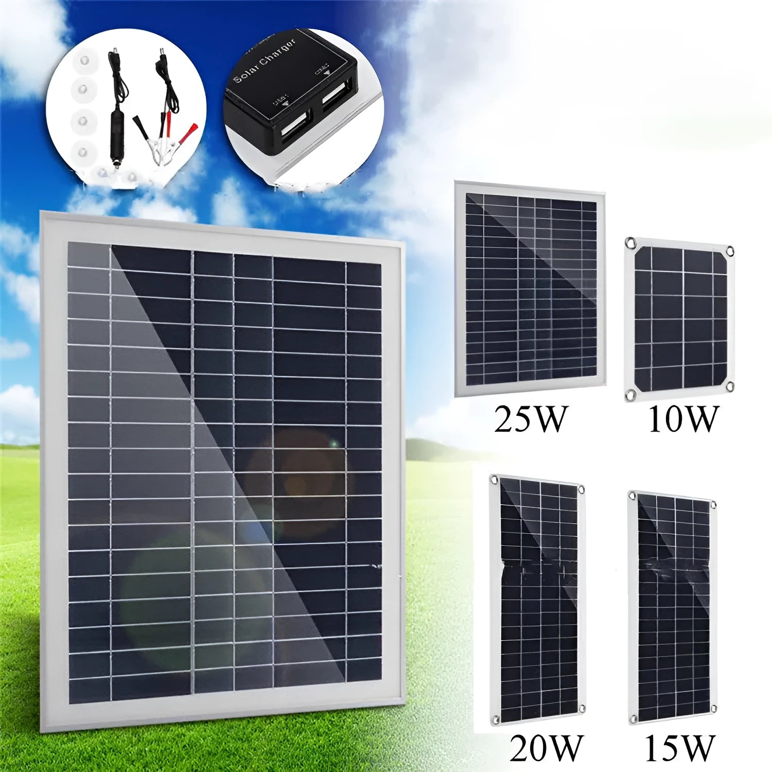Polysilicon solar panel with dual USB ports for outdoor device charging