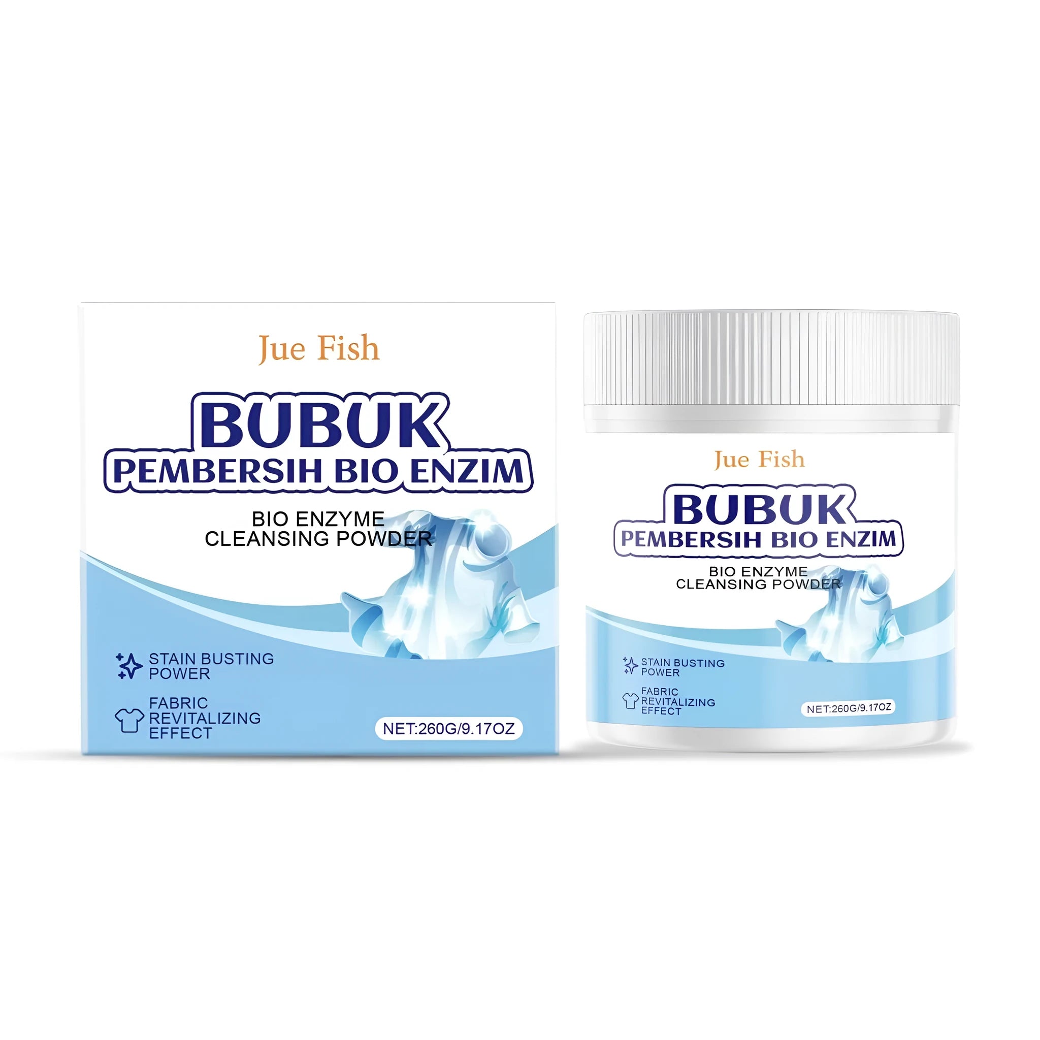 260g container of bio enzyme laundry cleansing powder with ingredient list showing biological protease and sodium percarbonate