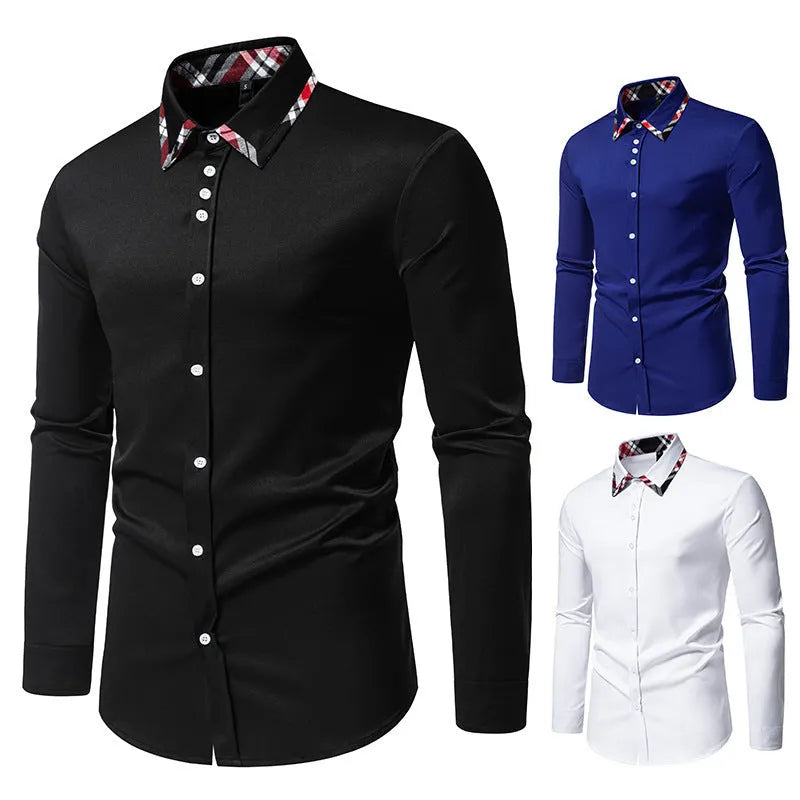 Men's plaid contrast colour shirt with triangle collar and long sleeves