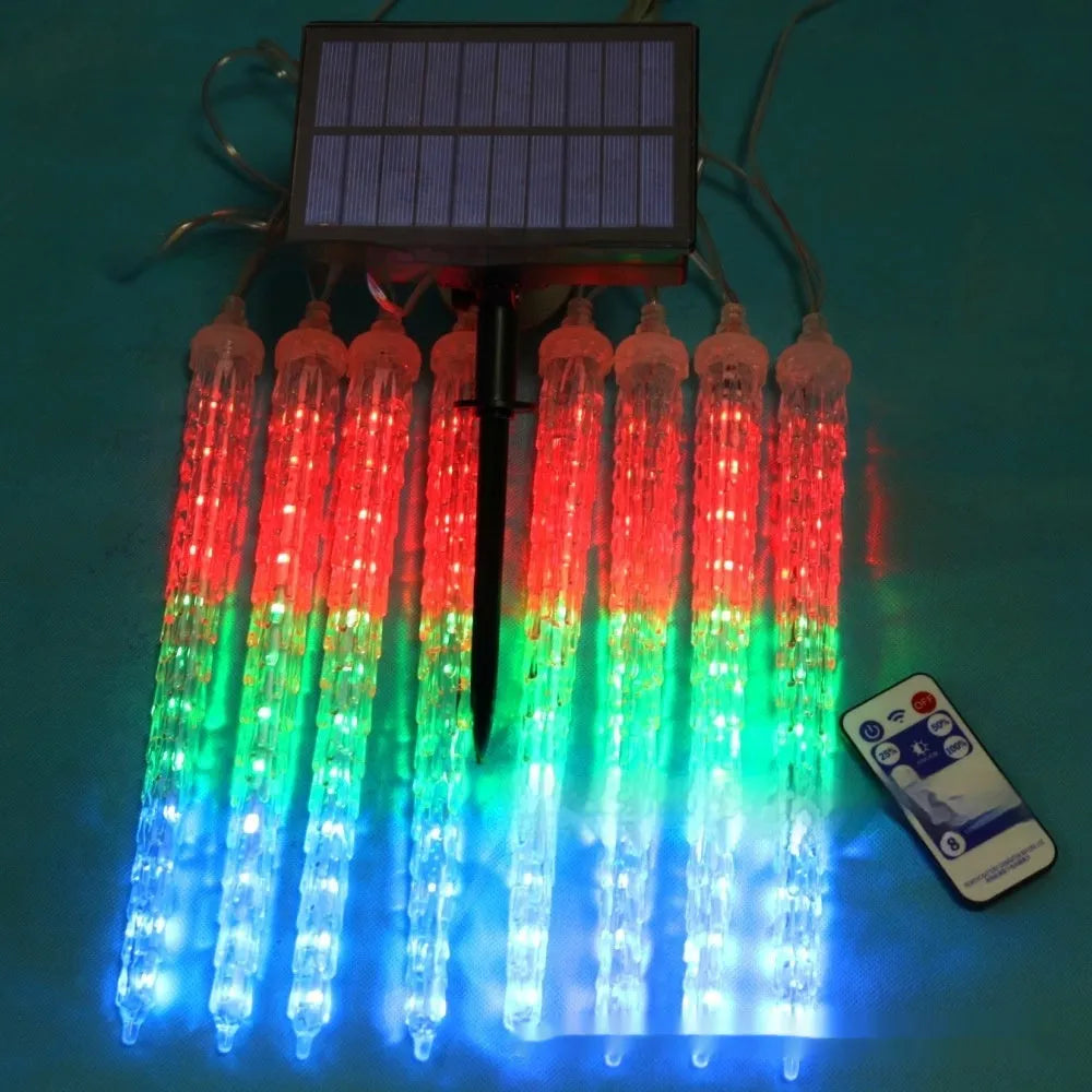 LED ice cone meteor shower solar festoon lamp with remote control in flower shape design