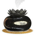 Pure black lotus-shaped ultrasonic humidifier with USB cable and ceramic construction