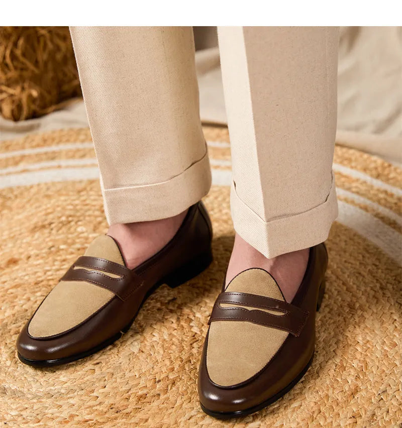 Coffee grey Belgian loafers with suede leather and slip-on design