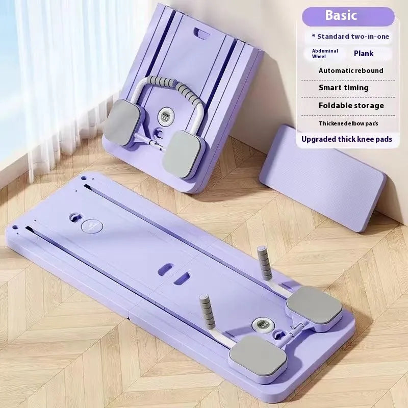 Standard purple PP plastic multi-functional fitness board with abdominal wheel, 106 cm long.