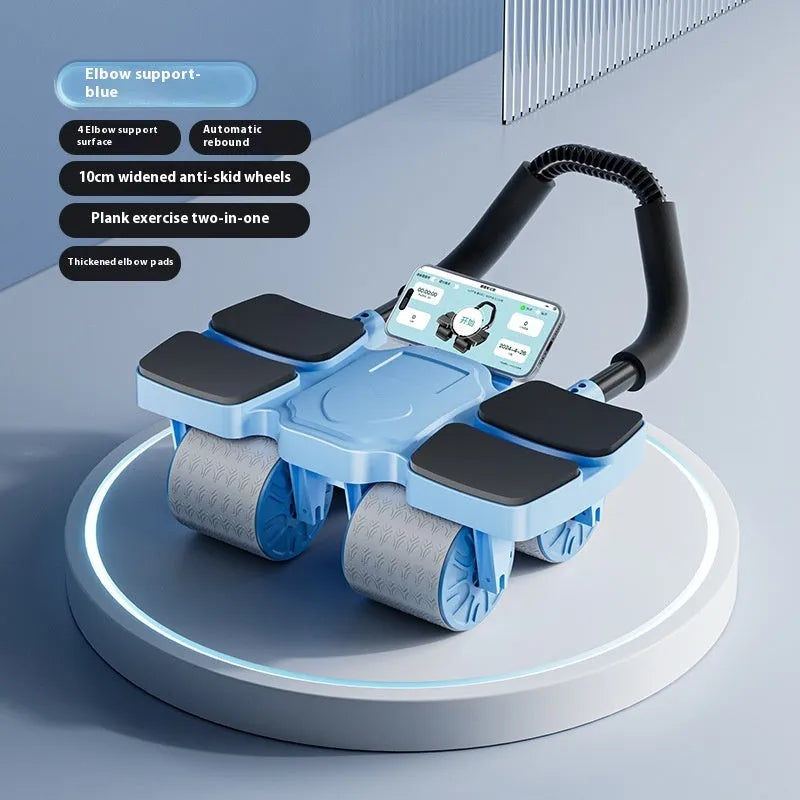 Automatic rebound abdominal wheel with four wheels in black colour on floor