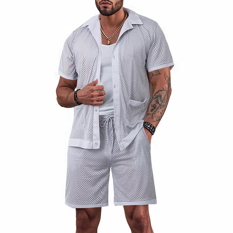 Women's Beach Hawaii design short-sleeve cardigan and shorts co-ord set in multiple colours