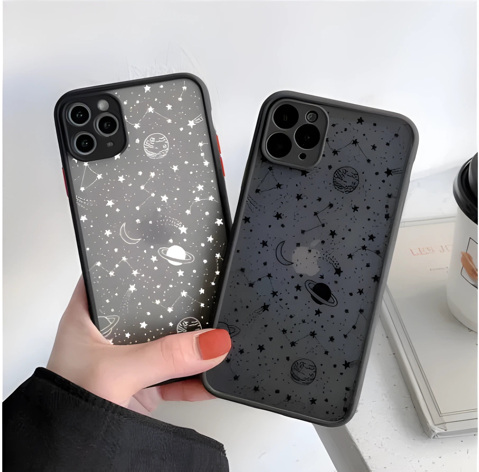Clear transparent iPhone case showing phone design through TPU material