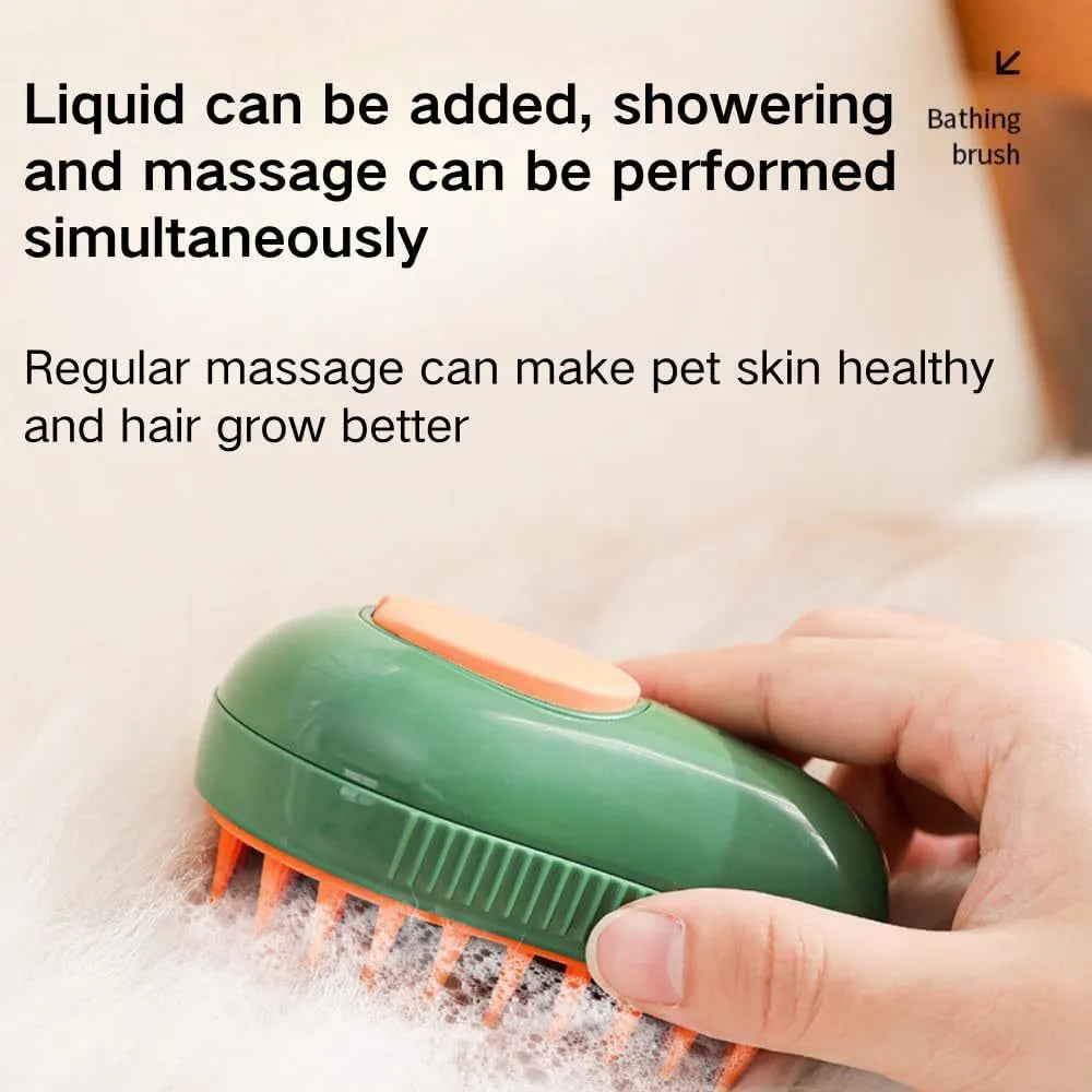 Green and white cat steam brush with water spray function and silicone grooming teeth