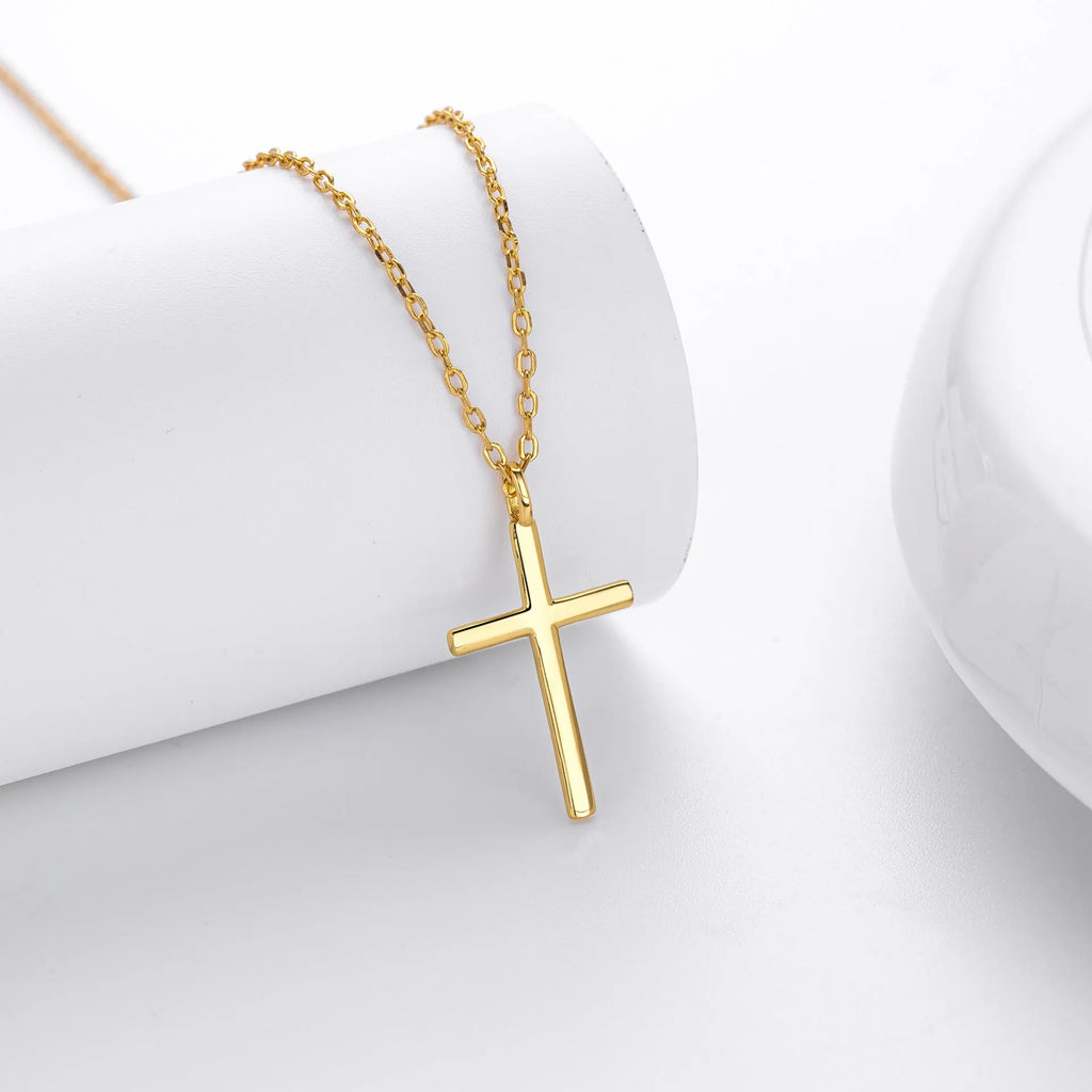 S925 sterling silver cross pendant necklace on adjustable O-shaped chain with three plating options