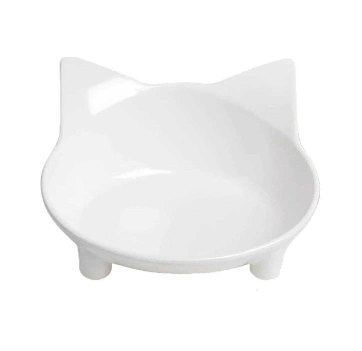Set of four shallow melamine cat bowls with non-slip rubber bases in black and white