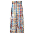 Men's blue and yellow plaid straight leg trousers with retro styling