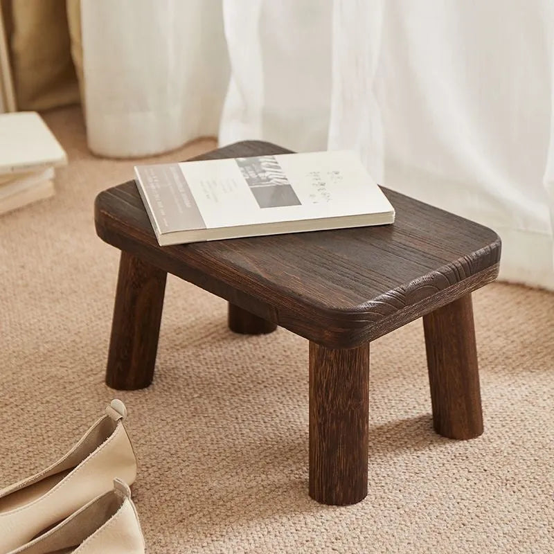Distressed finish wooden changing stool with bracket structure for living room use