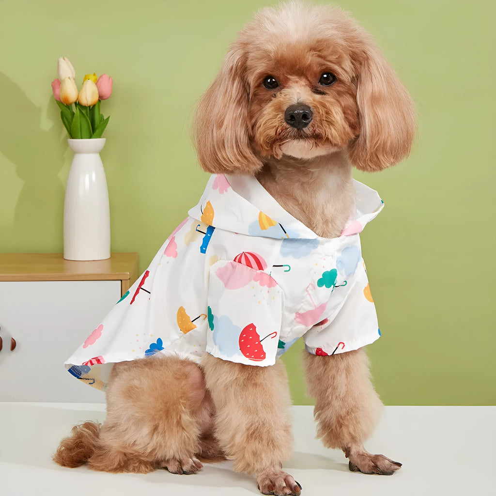 Colourful cartoon umbrella pattern pet raincoat for dogs and cats in polyester fabric
