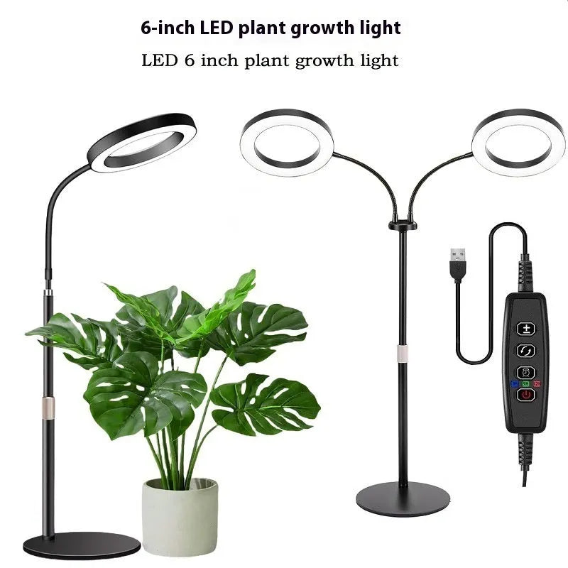 White floor-standing plant grow light with 6-inch angel ring design and adjustable height pole