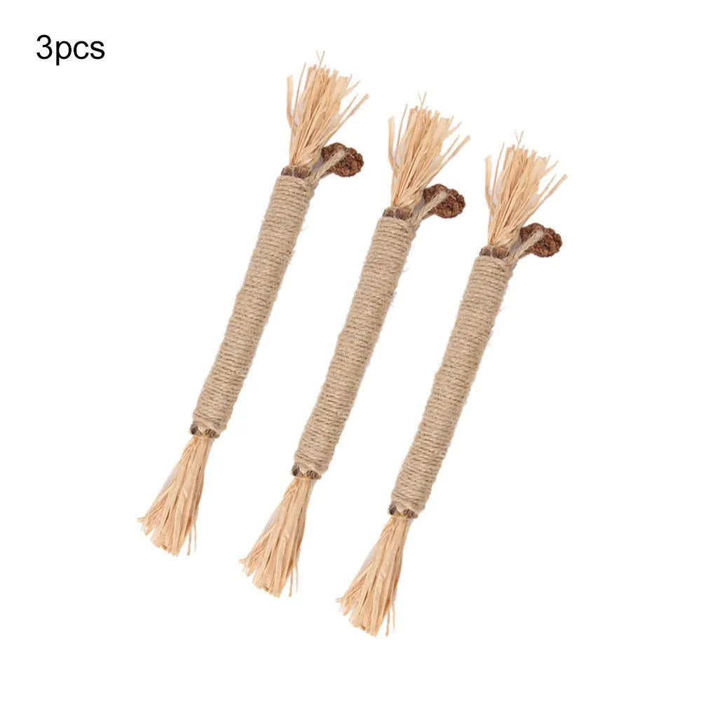 3 pack of natural silvervine chew sticks for cats with sisal rope, fine and thick diameter options