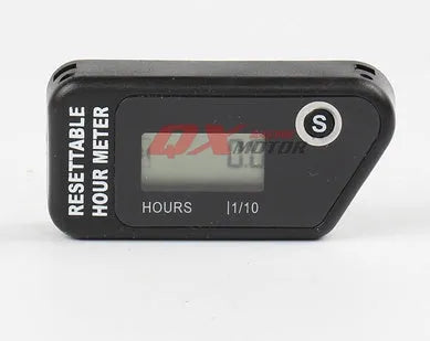 Black waterproof LCD electronic timer for ATV motorcycle motorboat and generator maintenance.