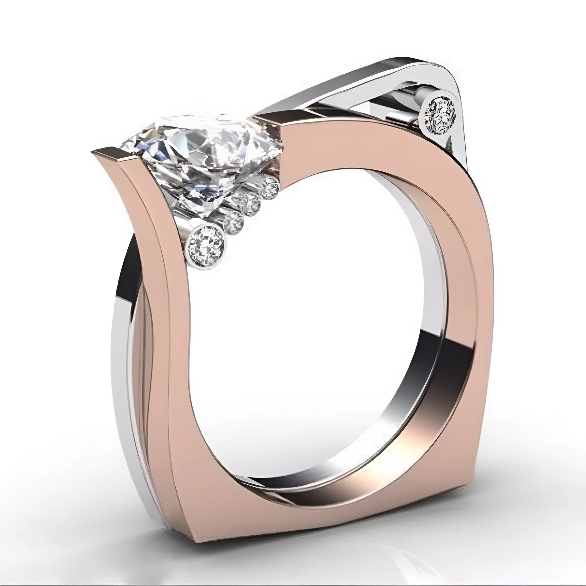 Women's rose gold geometric couple ring with zircon stone inlay on alloy band