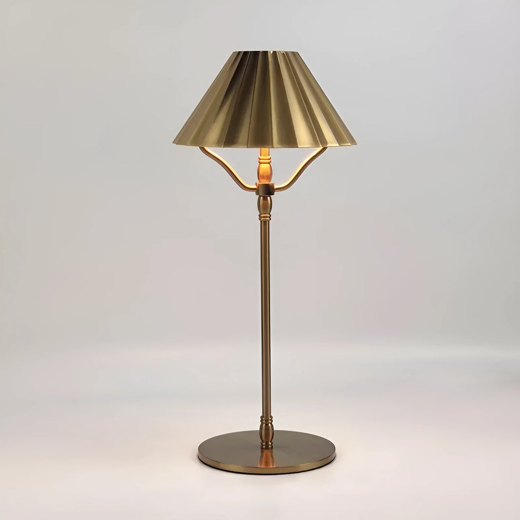 Gold-coloured alloy desk lamp with USB charging port and touch-sensitive control.