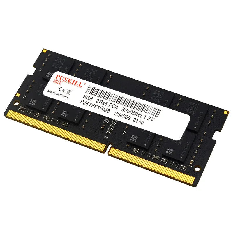 Single DDR4 260PIN SODIMM notebook memory bar module available in 4GB to 32GB capacities with 2400-3200MHz frequency support