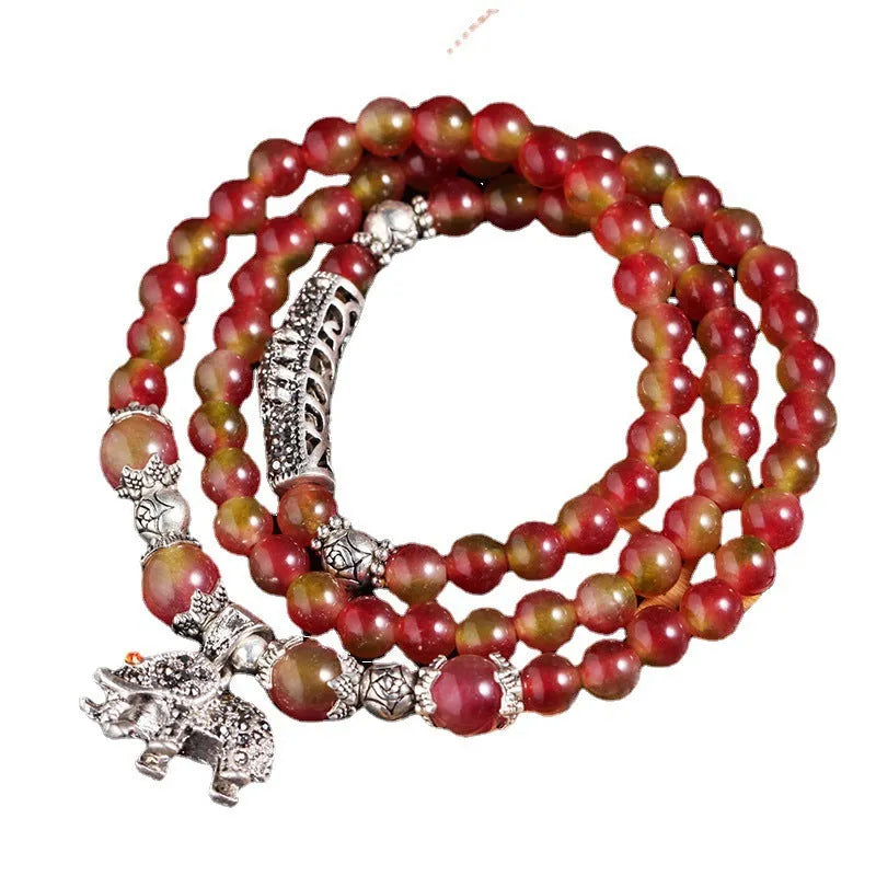 Handmade watermelon crystal bracelet with Chinese knot in geometric national style