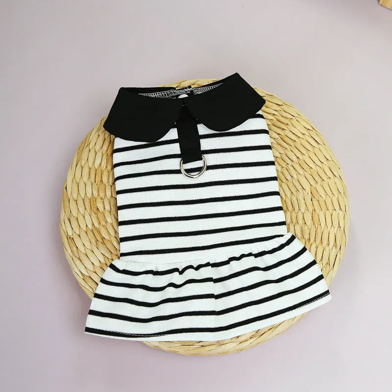 Pet wearing cotton striped t-shirt and skirt summer clothing set