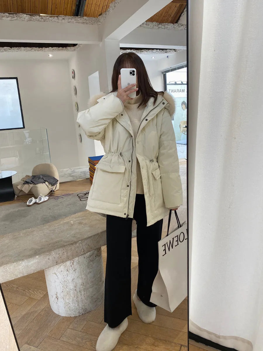 Women's knitted wide-leg trousers in cream white with high waist and straight-leg cut