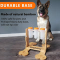 Wood colour dog puzzle toy measuring 31x30x20cm with interactive food dispensing design