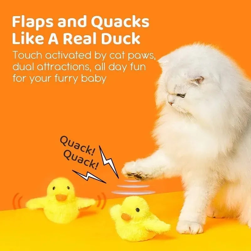 Yellow flapping duck cat toy with plush material and USB charging cable